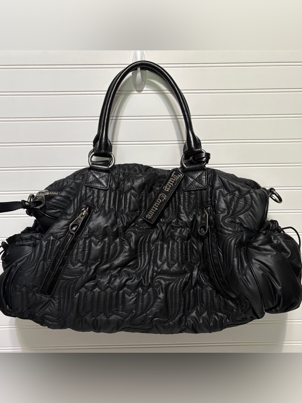 JUICY COUTURE Vintage Y2K Black Quilted Large Weekender Travel Duffle Tote Bag